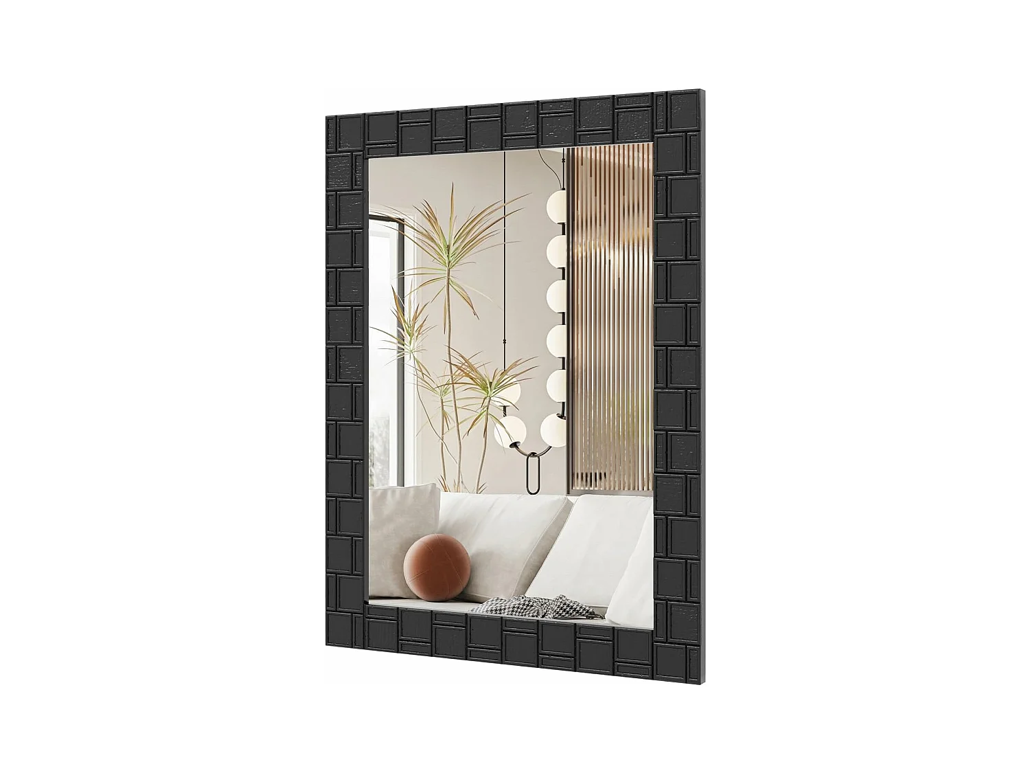 Miroir mural rectangulaire 80 × 60 cm, cadre en bois d’hévéa, miroir suspendu moderne