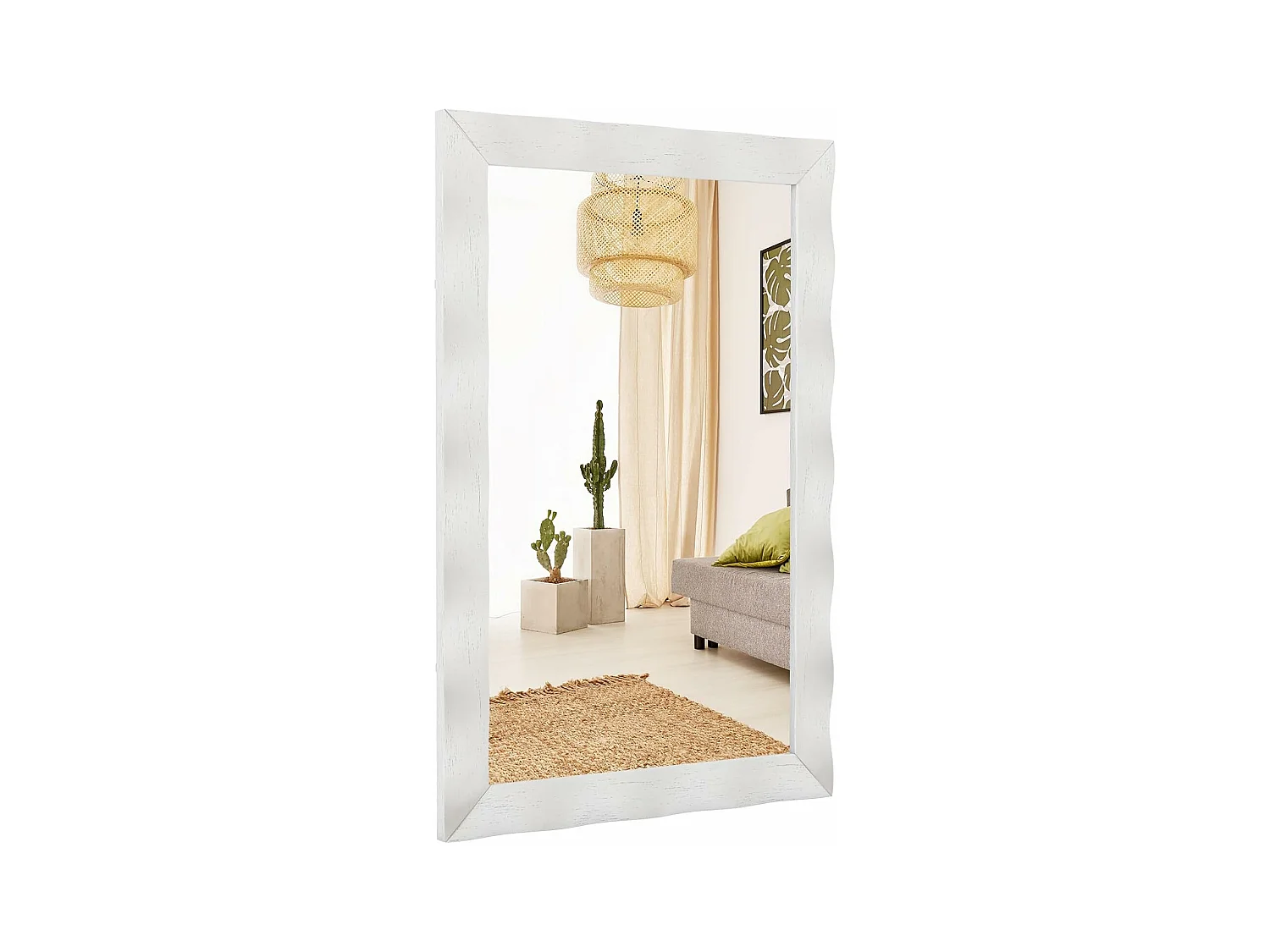 Miroir mural rectangulaire 106 × 71.5 cm, suspension verticale & horizontale (blanc)