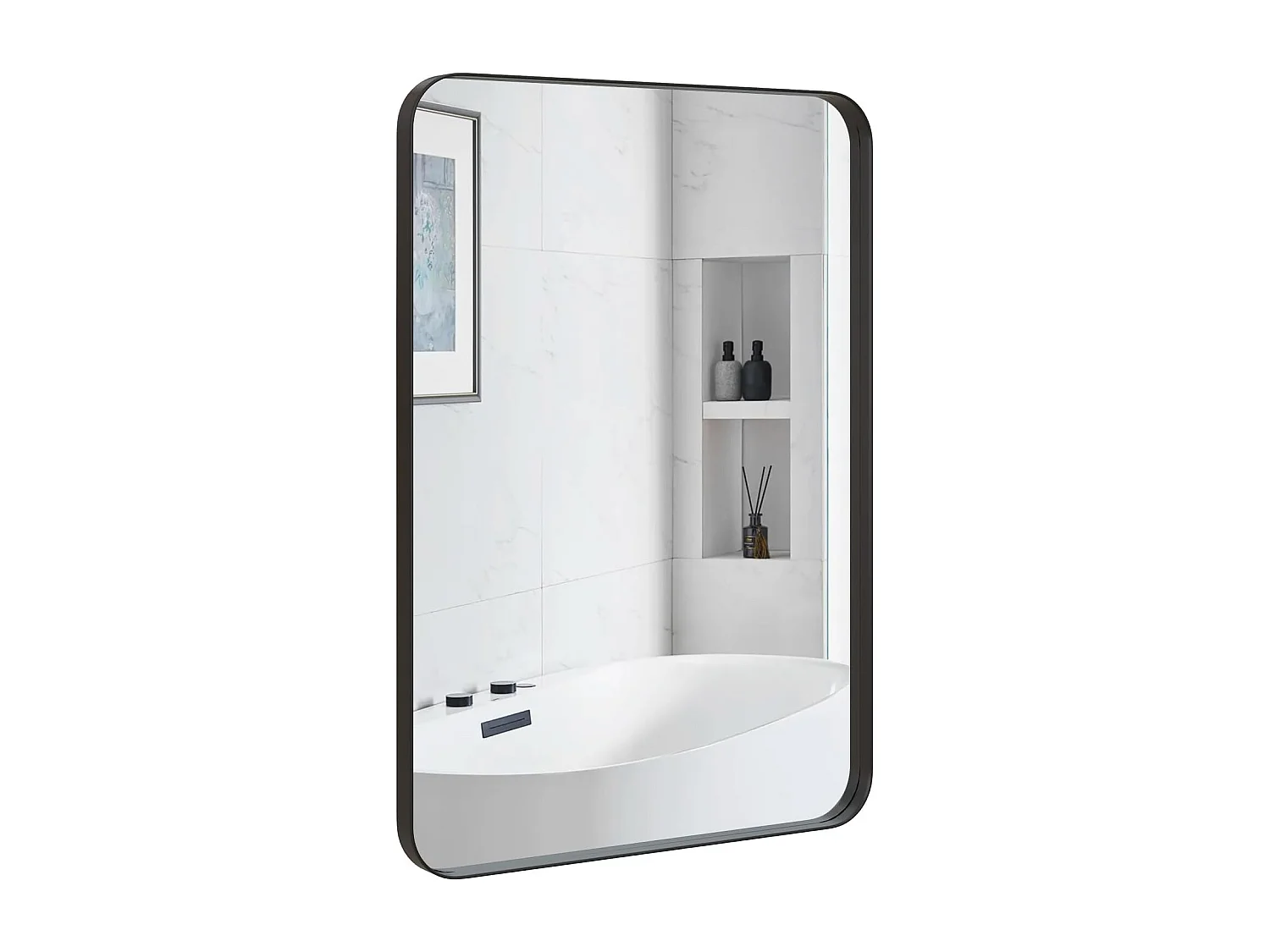 Miroir mural de salle de bain 51 x 81 cm, cadre en métal et coins arrondis, noir