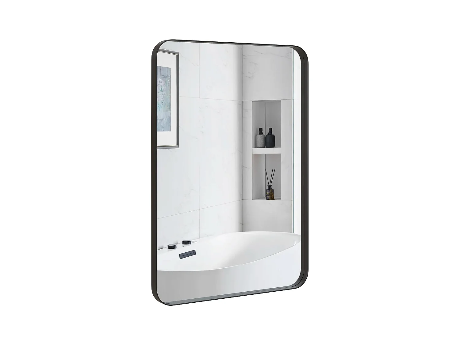 Miroir mural de salle de bain 51 x 81 cm, cadre en métal et coins arrondis, noir