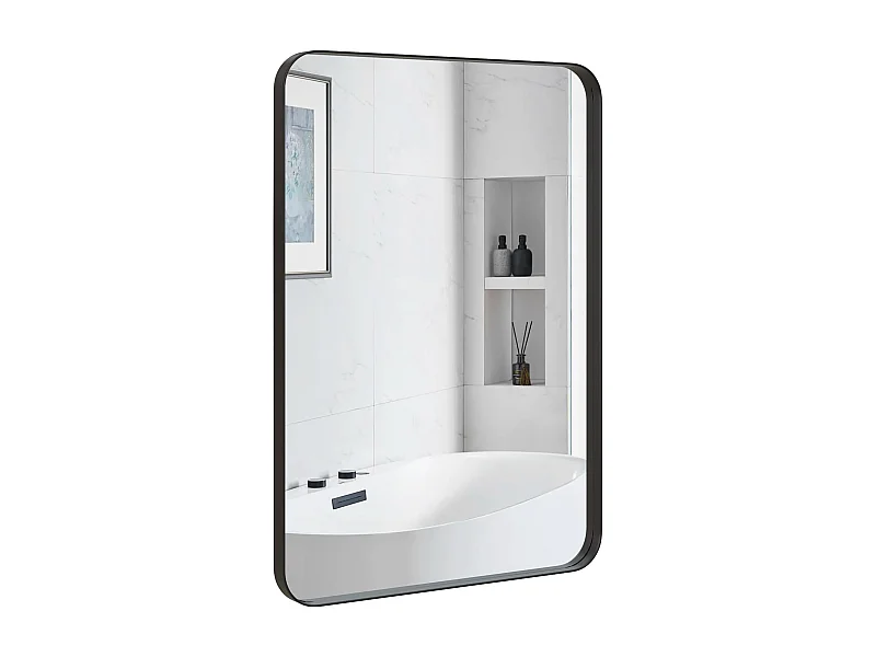 Miroir mural de salle de bain 51 x 81 cm, cadre en métal et coins arrondis, noir