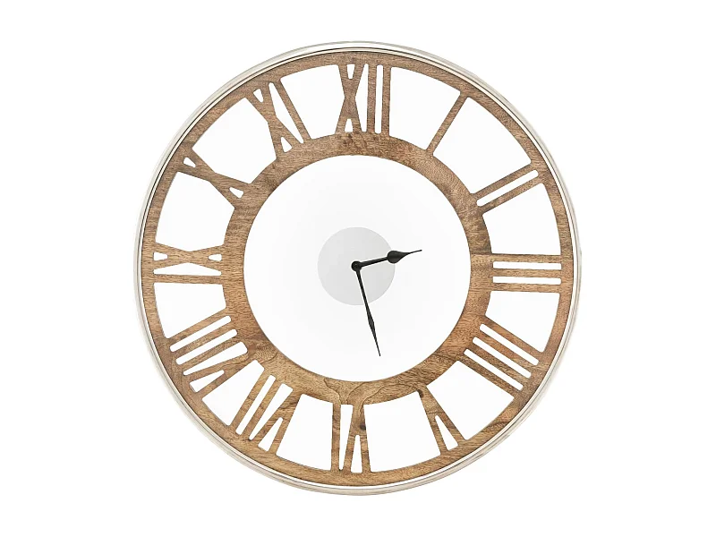 Horloge murale silencieuse de 51 cm, horloge ronde pour chambre bureau salon, bois naturel