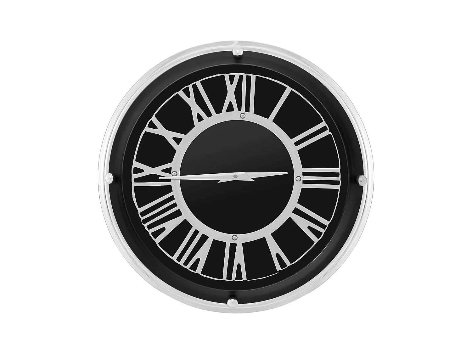 Horloge murale silencieuse de 34,5 cm, horloge ronde pour chambre bureau salon,noir+argent