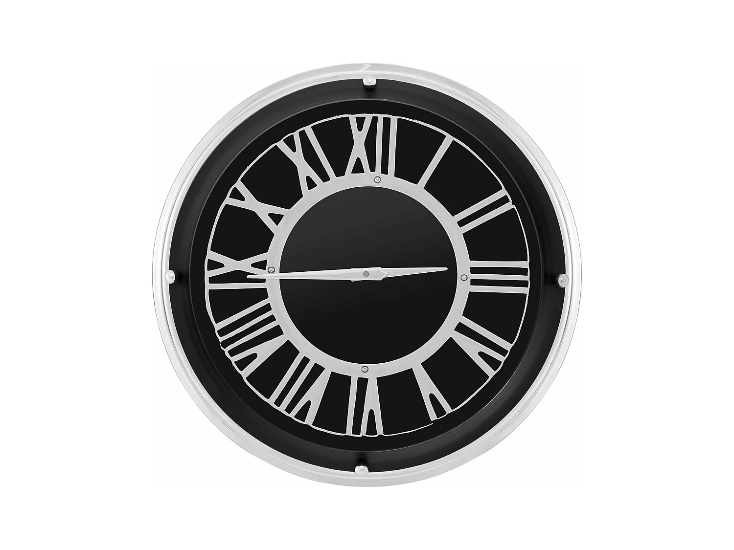 Horloge murale silencieuse de 45 cm, horloge ronde pour chambre bureau salon, noir+argent