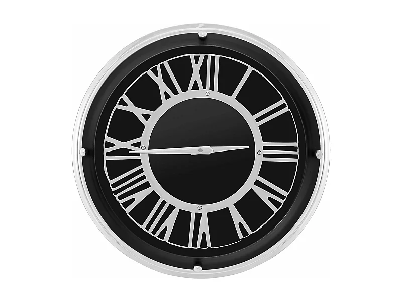 Horloge murale silencieuse de 45 cm, horloge ronde pour chambre bureau salon, noir+argent