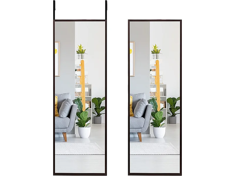 Miroir à suspendre sur porte avec crochets de suspension réglables, 36,5 x 107 cm (brun)