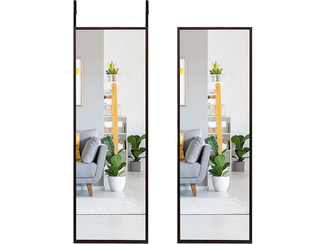 Miroir à suspendre sur porte avec crochets de suspension réglables, 36,5 x 107 cm (brun)