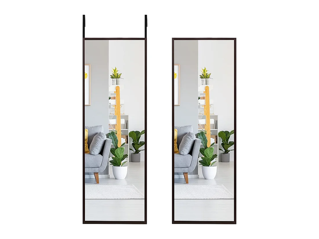 Miroir à suspendre sur porte avec crochets de suspension réglables, 36,5 x 107 cm (brun)