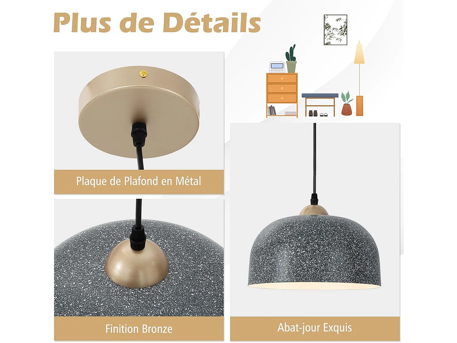 Lustre suspension moderne, plafonnier suspendu avec culot d'ampoule e27, gris foncé