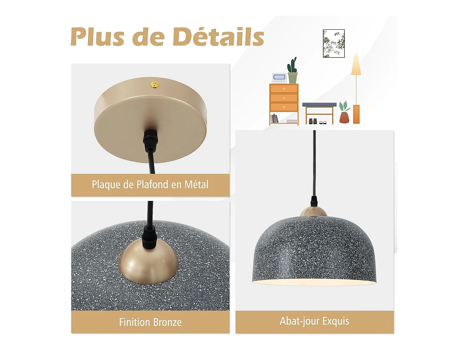 Lustre suspension moderne, plafonnier suspendu avec culot d'ampoule e27, gris foncé