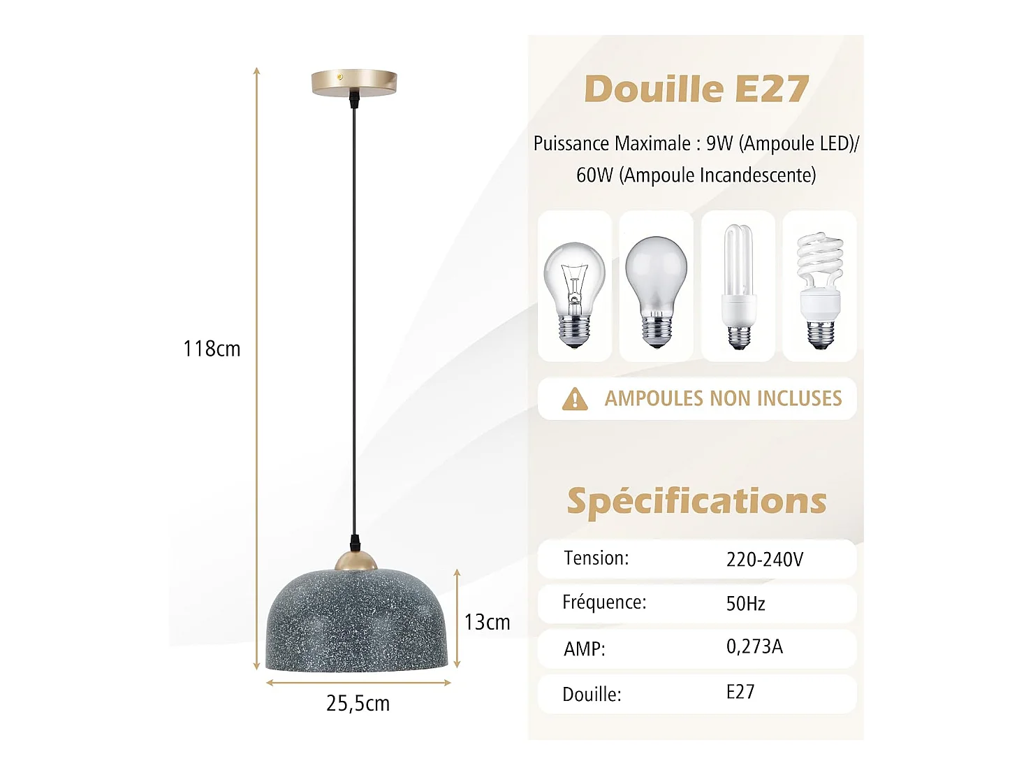 Lustre suspension moderne, plafonnier suspendu avec culot d'ampoule e27, gris foncé