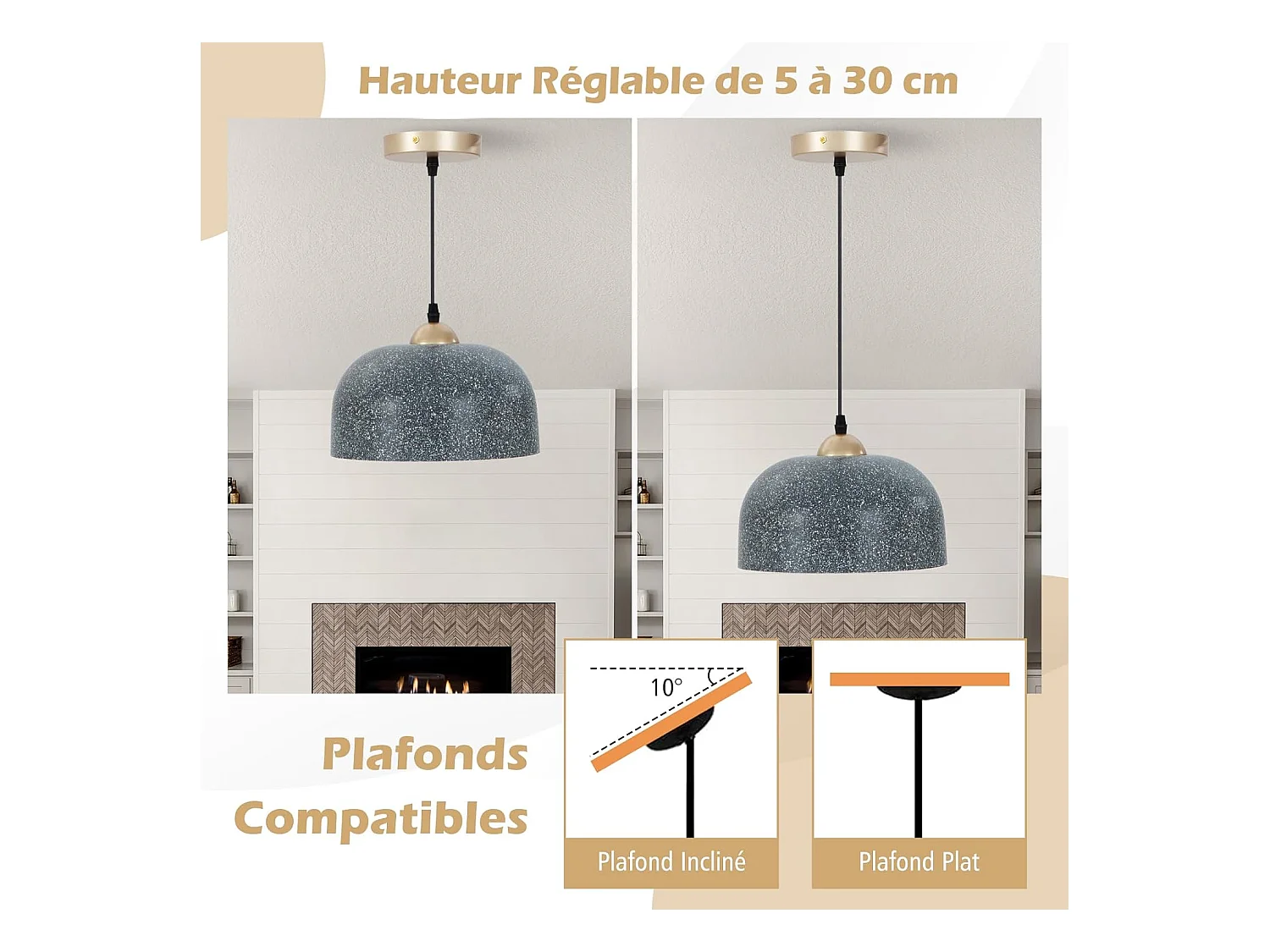 Lustre suspension moderne, plafonnier suspendu avec culot d'ampoule e27, gris foncé