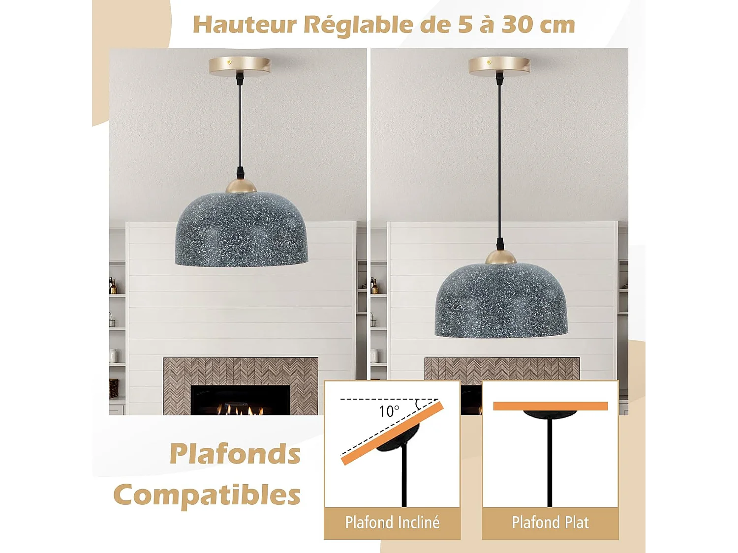 Lustre suspension moderne, plafonnier suspendu avec culot d'ampoule e27, gris foncé