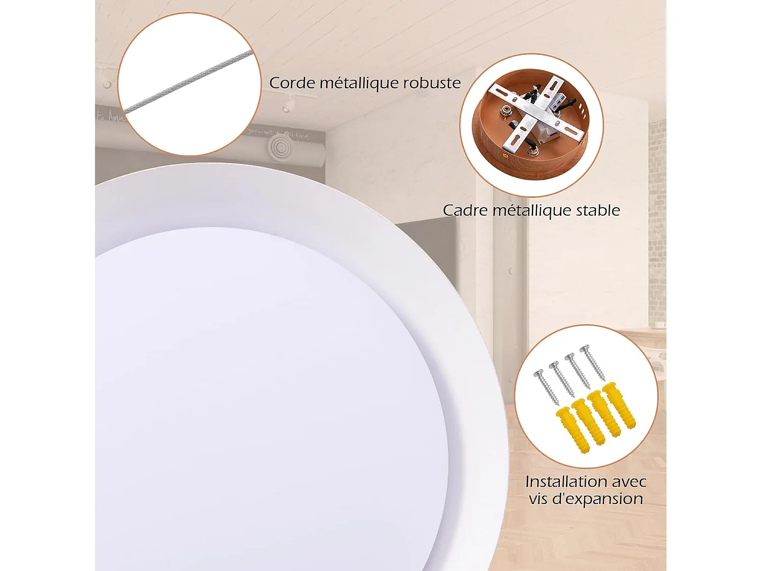 Lustre suspension moderne, luminaire led à lumière chaude 3000 k, ø 40 cm, naturel