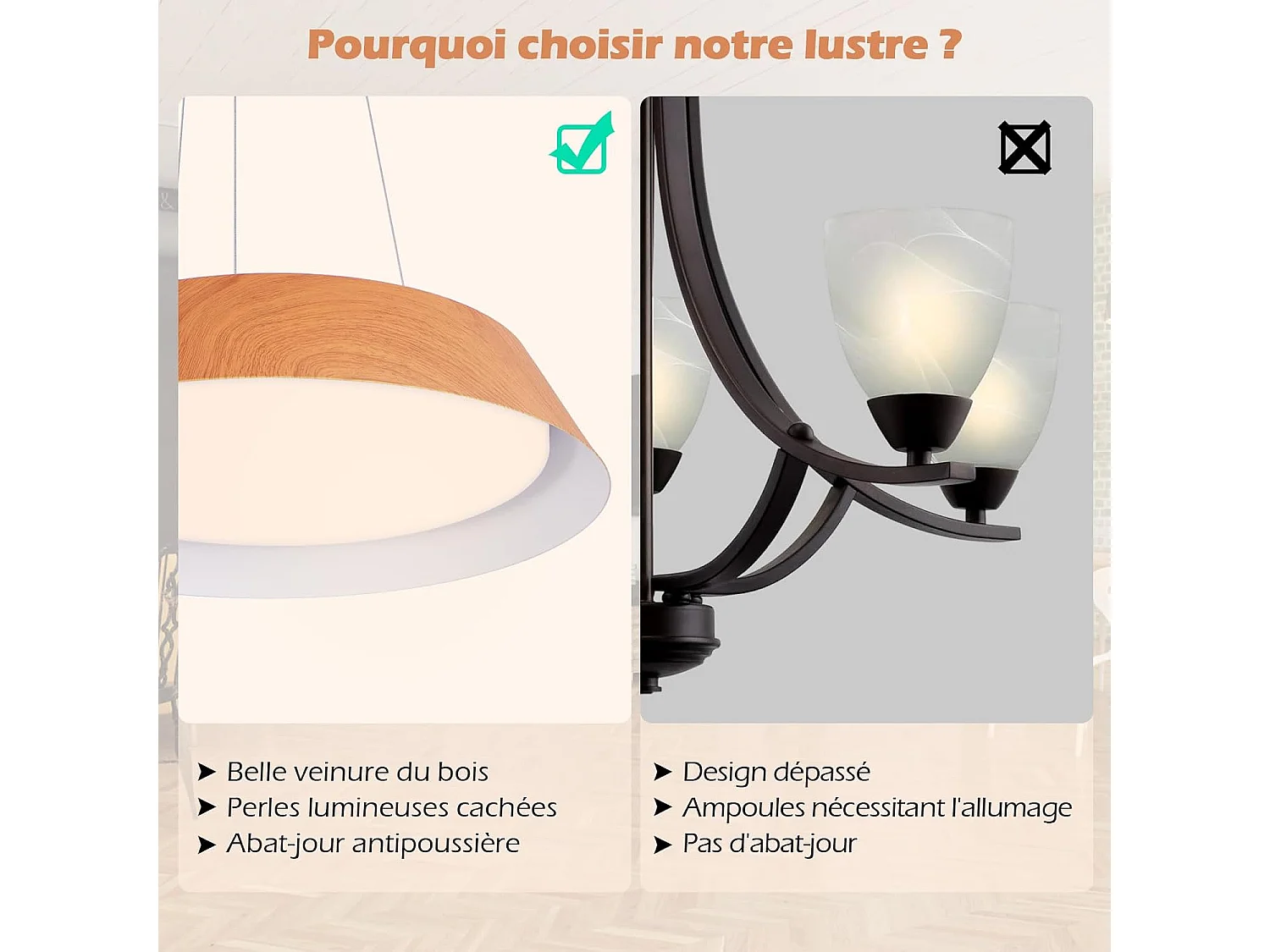 Lustre suspension moderne, luminaire led à lumière chaude 3000 k, ø 40 cm, naturel