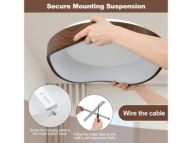 Plafonnier led 24w, éclairage de plafond 3000k à lumière chaude, ø41,5cm, marron