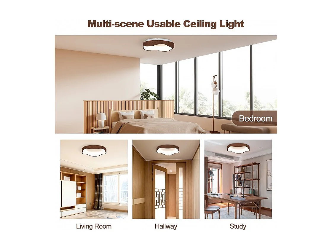 Plafonnier led 24w, éclairage de plafond 3000k à lumière chaude, ø41,5cm, marron