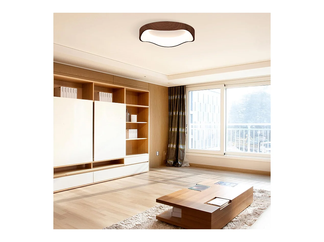 Plafonnier led 24w, éclairage de plafond 3000k à lumière chaude, ø41,5cm, marron