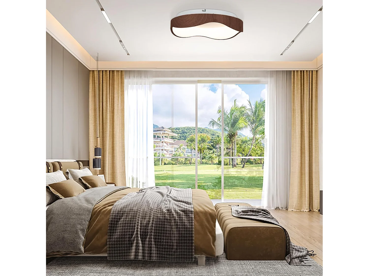 Plafonnier led 24w, éclairage de plafond 3000k à lumière chaude, ø41,5cm, marron