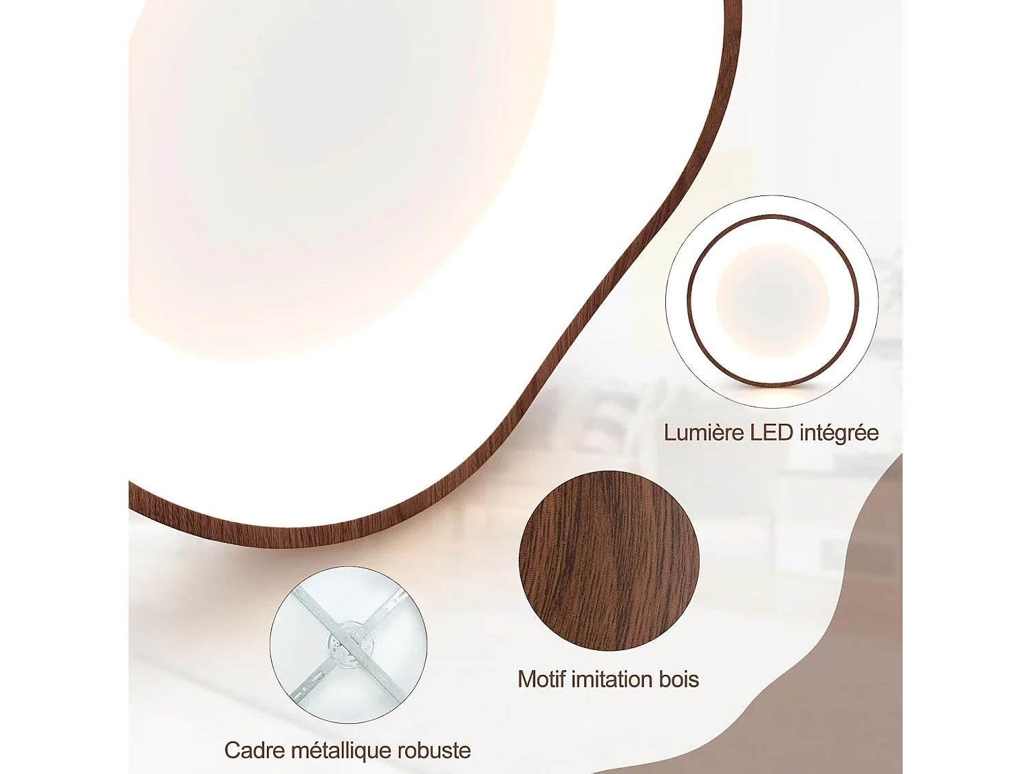 Plafonnier led 24w, éclairage de plafond 3000k à lumière chaude, ø41,5cm, marron