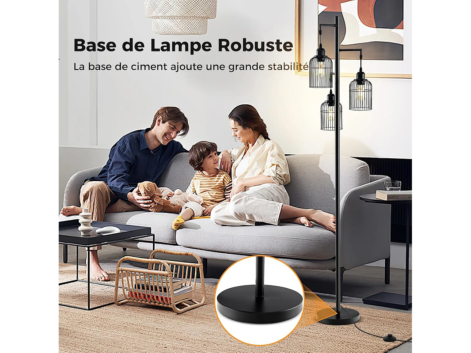Lampadaire sur Pied Salon, Lampadaire Industriel 169 CM, 3 Abat-jours, Interrupteur au Pied, Base Robuste, 60W, Lampadaire Haut pour Bureau, Chambre, Salle d'Etude, Salle à Manger, Noir [Classe énergétique A]