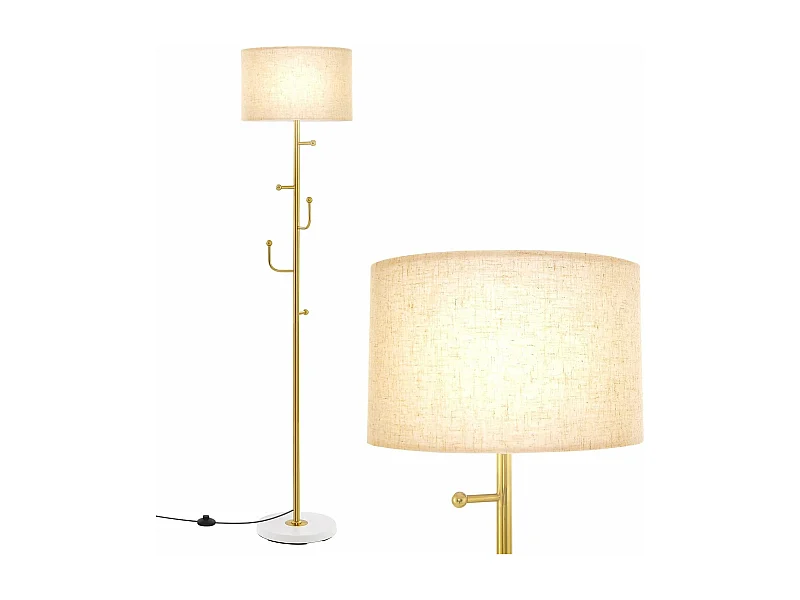 Lampadaire sur pied salon 166,5cm avec interrupteur au pied, lampe sur pied avec base doré