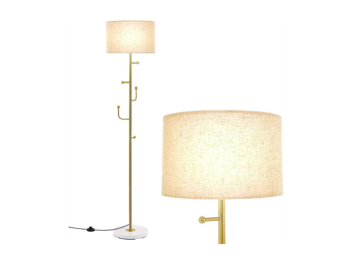 Lampadaire sur pied salon 166,5cm avec interrupteur au pied, lampe sur