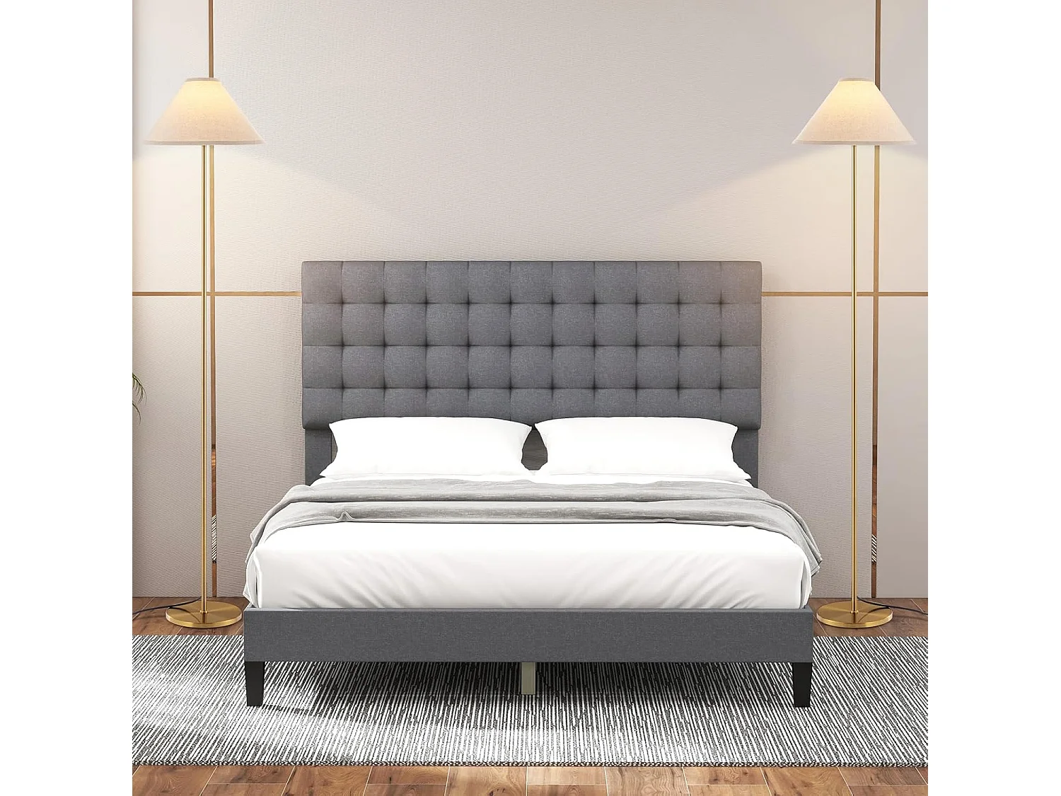 Metalen vloerlamp, vloerlamp met linnen kap en voetschakelaar, 162CM gouden paal slanke lamp, moderne vloerlamp voor woonkamer, slaapkamer en kantoor [Energieklasse A+++]