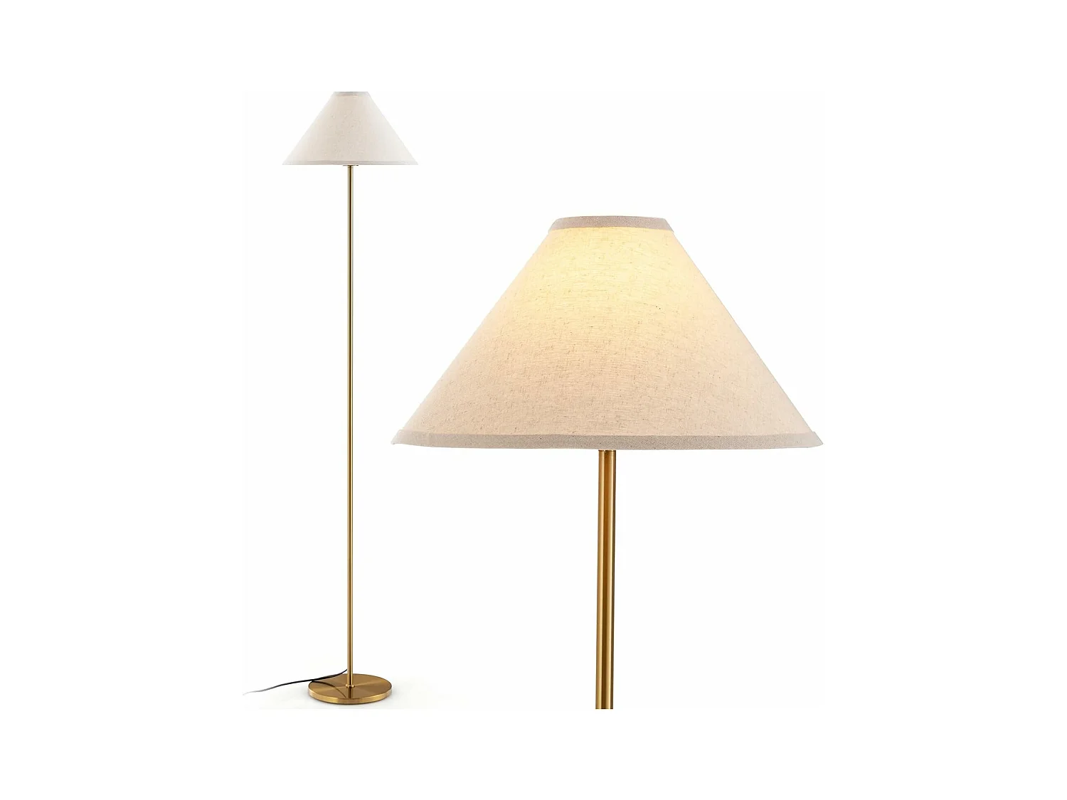 Lampadaire sur Pied en Métal, Lampadaire avec Abat-jour en Lin et Interrupteur au Pied, Lampe Élancée à Perche Dorée de 162 CM, Lampe de Sol Moderne pour Salon, Chambre et Bureau [Classe énergétique A+++]