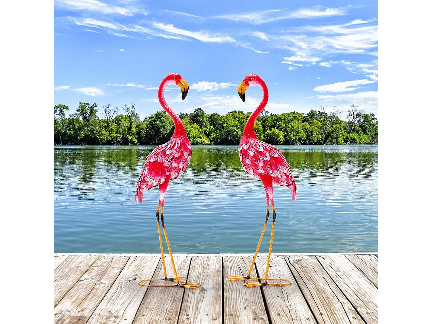 Statue de flamant rose lot de 2, cadre en métal imperméable plumes de couleur dégradée
