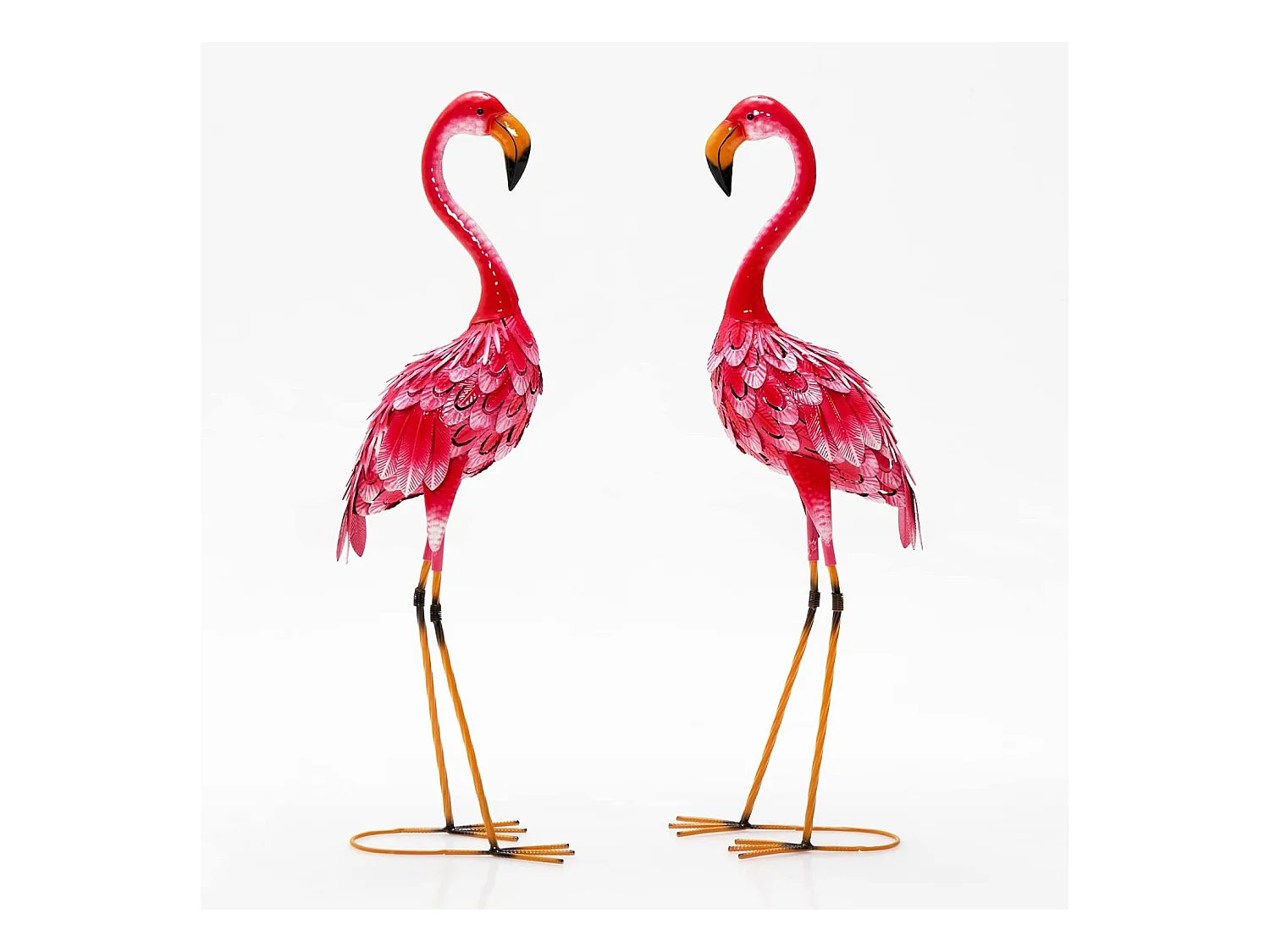 Statue de flamant rose lot de 2, cadre en métal imperméable plumes de couleur dégradée