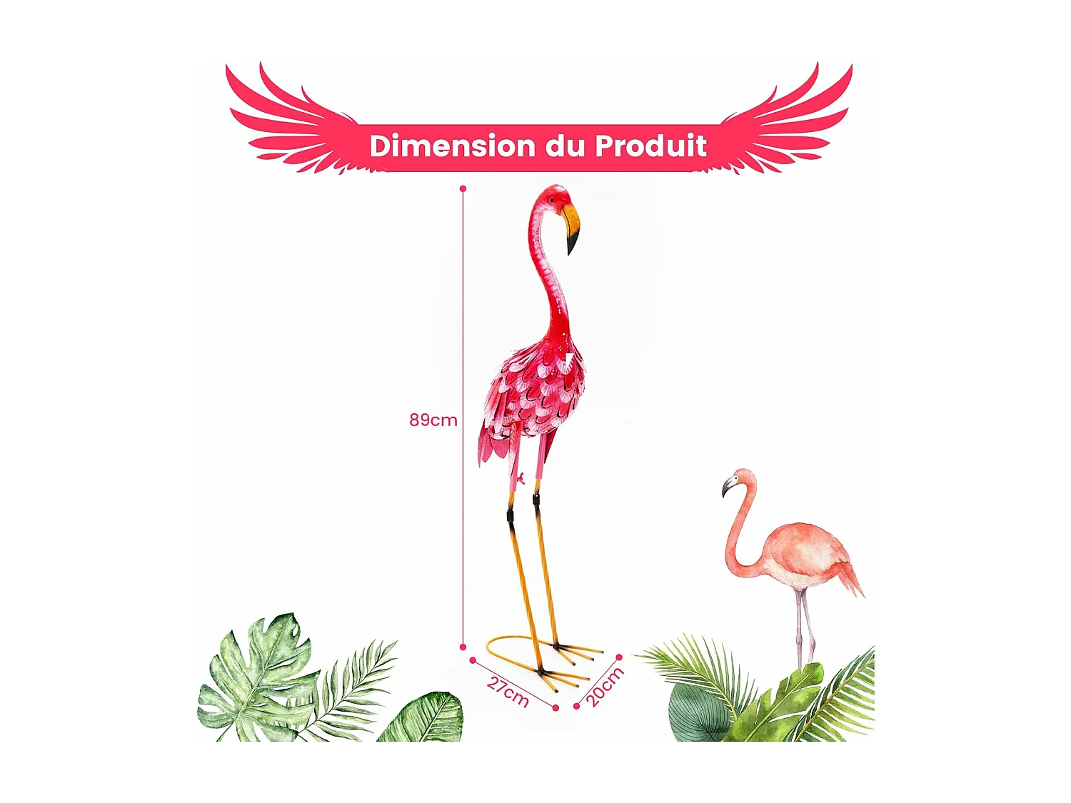 Statue de flamant rose lot de 2, cadre en métal imperméable plumes de couleur dégradée