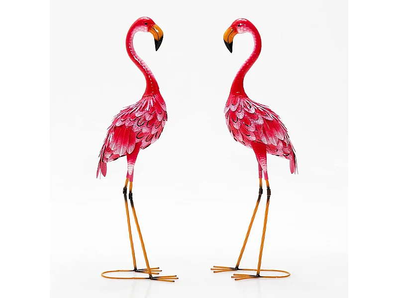 Statue de flamant rose lot de 2, cadre en métal imperméable plumes de couleur dégradée