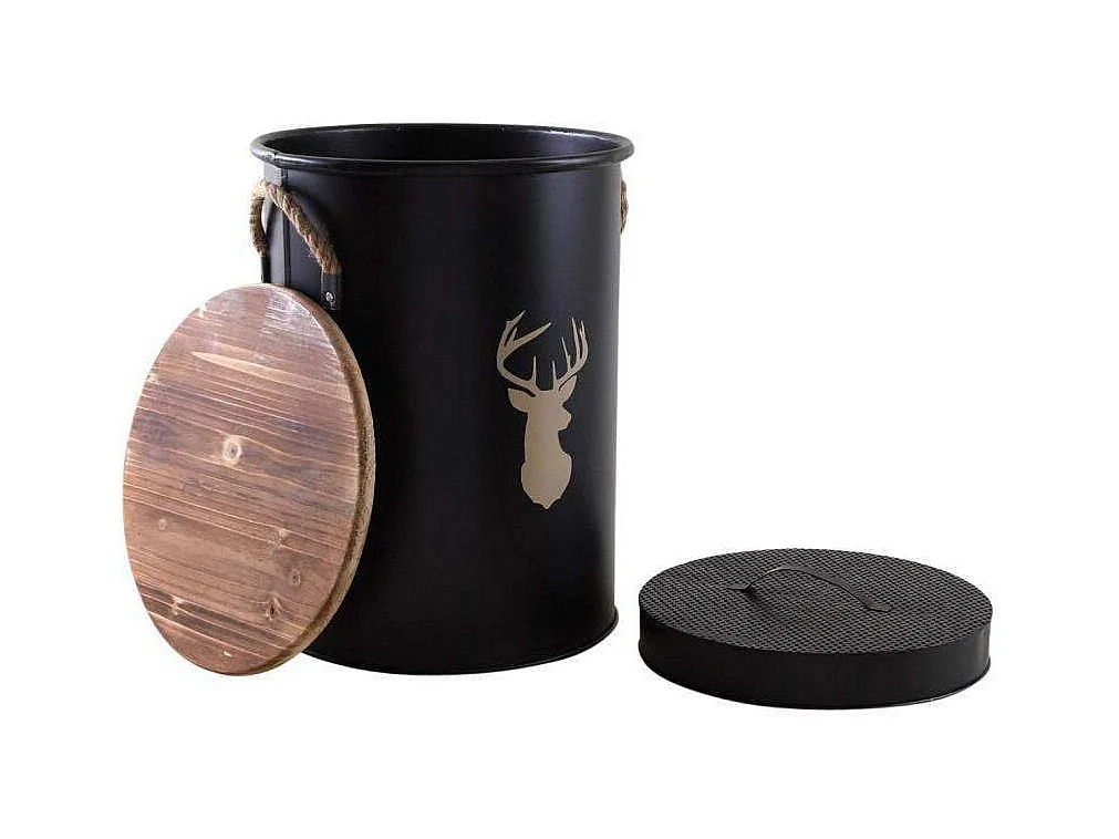 Tabouret et seau à pellets avec pelle Au coin du feu Métal laqué Cerf