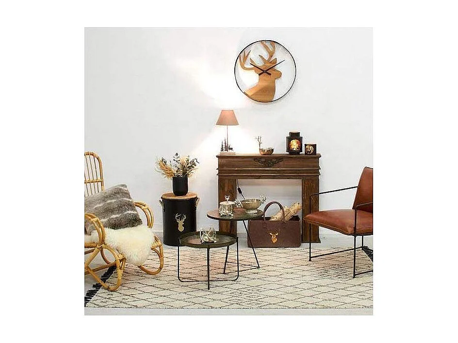 Tabouret et seau à pellets avec pelle Au coin du feu Métal laqué Cerf