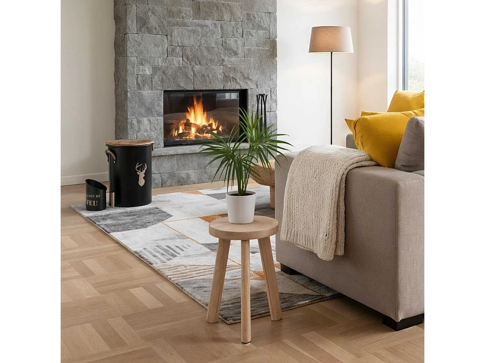 Tabouret et seau à pellets avec pelle Au coin du feu Métal laqué Cerf