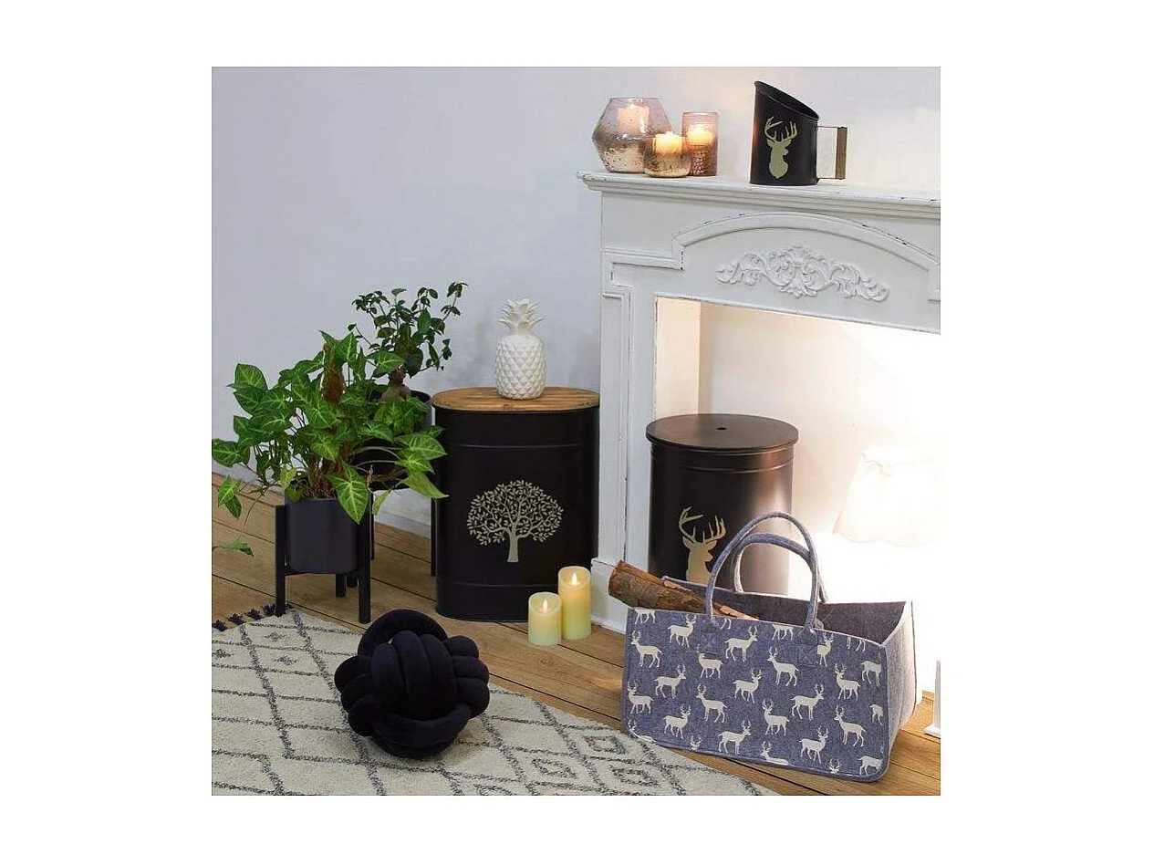 Tabouret et seau à pellets avec pelle Au coin du feu Métal laqué Cerf