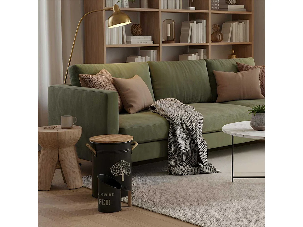 Tabouret et seau à pellets avec pelle Au coin du feu Métal laqué Arbre de vie