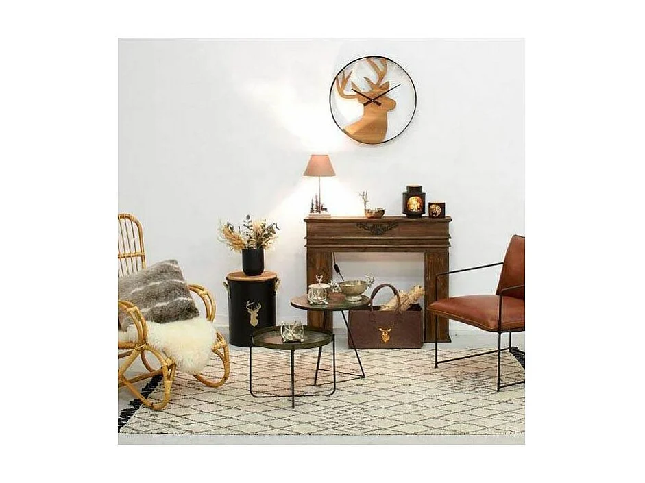 Tabouret et seau à pellets avec pelle Arbre Métal laqué Cerf