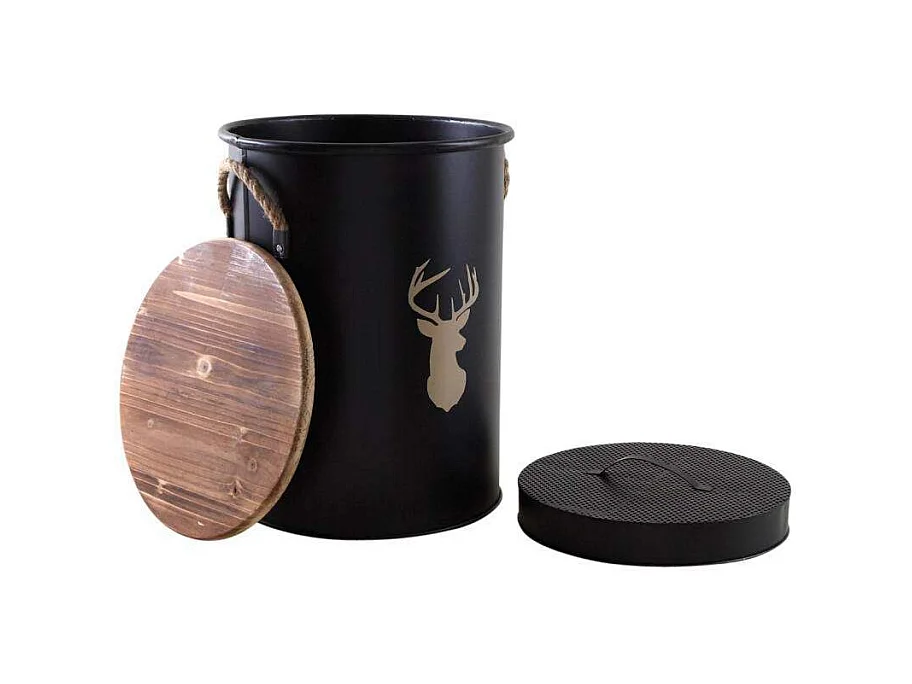 Tabouret et seau à pellets avec pelle Arbre Métal laqué Cerf