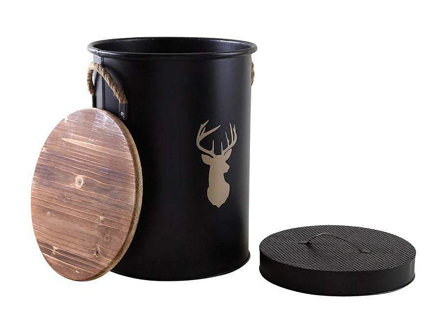 Tabouret et seau à pellets avec pelle Arbre Métal laqué Cerf