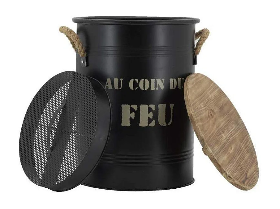 Tabouret et seau à pellets avec pelle Au coin du feu Métal laqué Au coin du feu