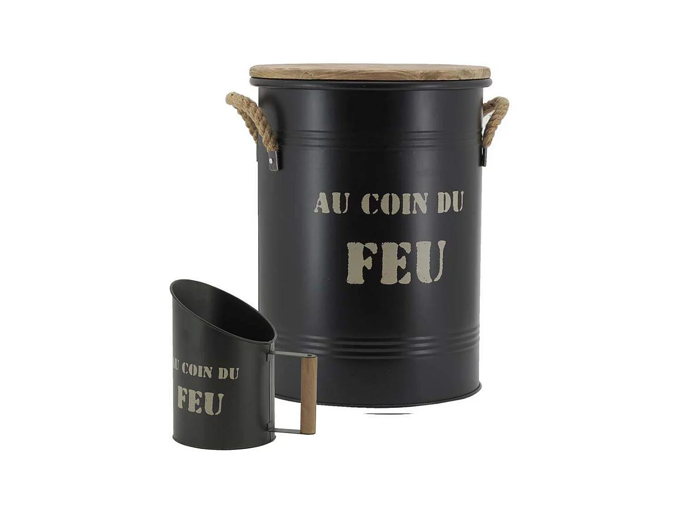 Tabouret et seau à pellets avec pelle Au coin du feu Métal laqué Au coin du feu
