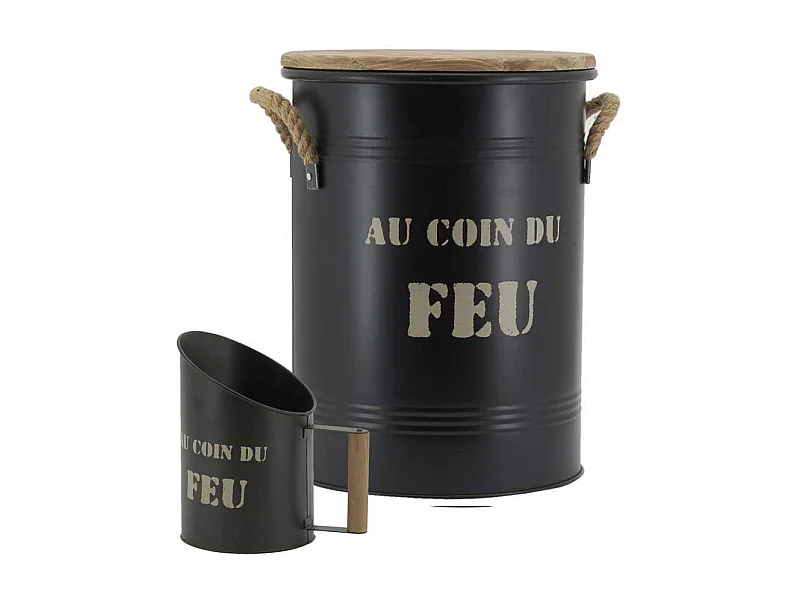 Tabouret et seau à pellets avec pelle Au coin du feu Métal laqué Au coin du feu