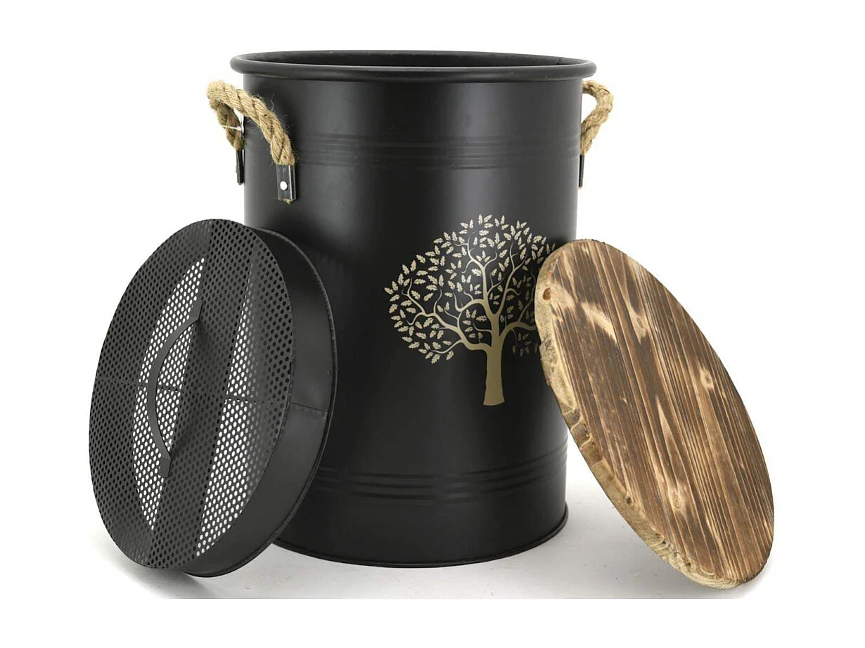 Tabouret et seau à pellets avec pelle Arbre Métal laqué Arbre de vie