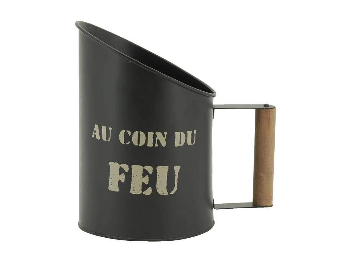 Tabouret et seau à pellets avec pelle Au coin du feu Métal noir Arbre
