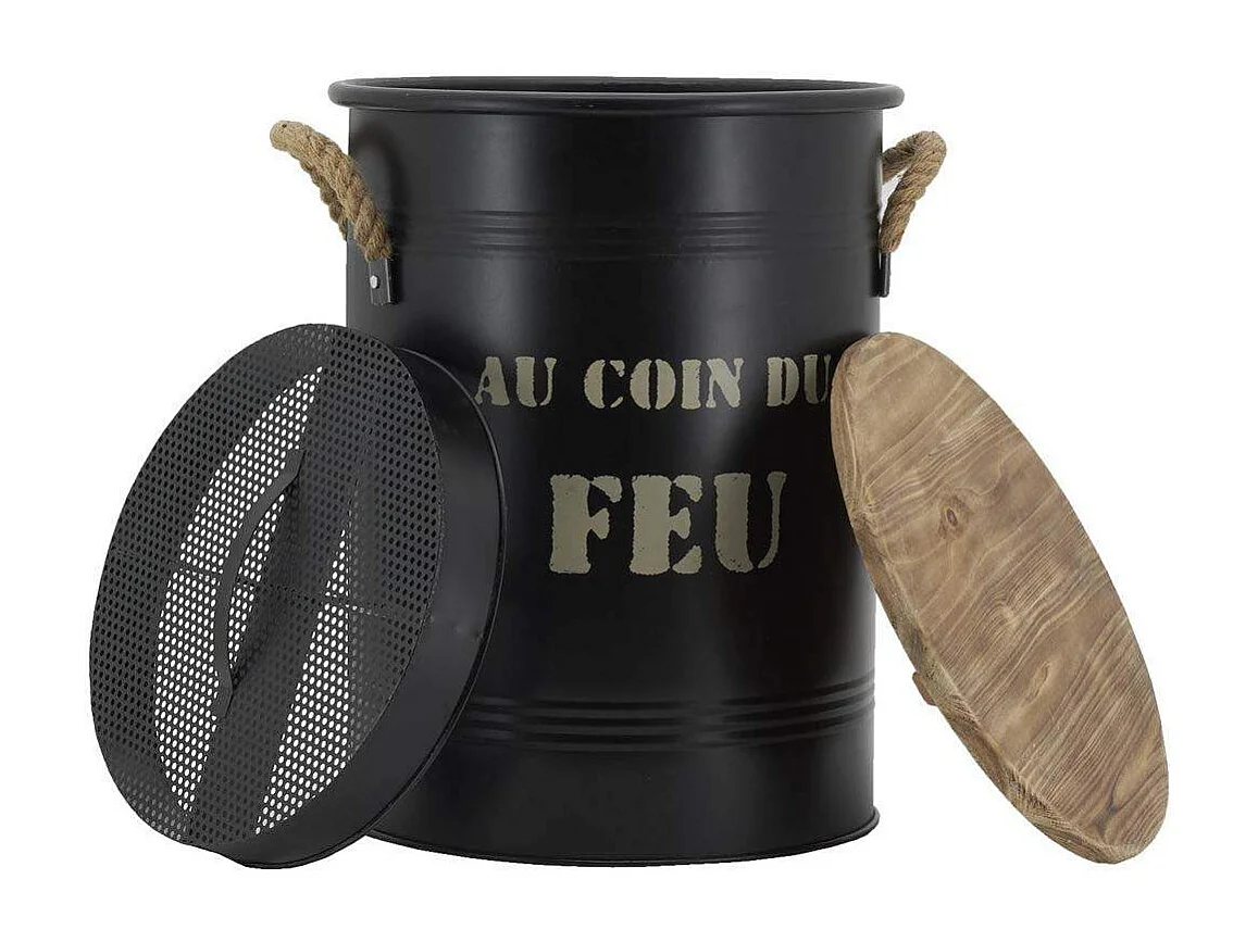 Tabouret et seau à pellets avec pelle Arbre Métal laqué Au coin du feu