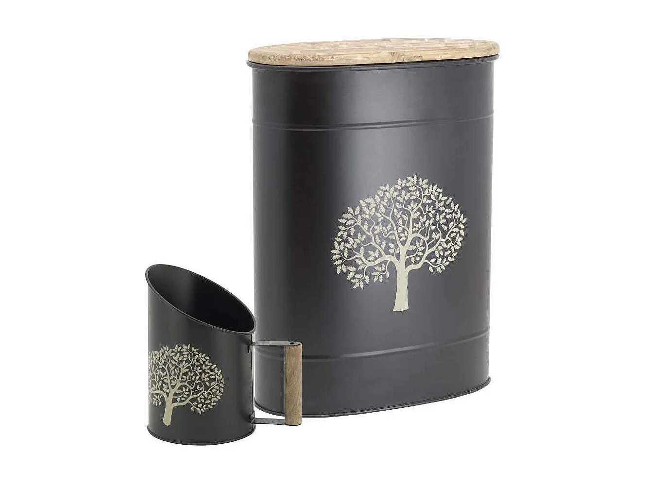 Tabouret et seau à pellets avec pelle Arbre Métal noir Arbre