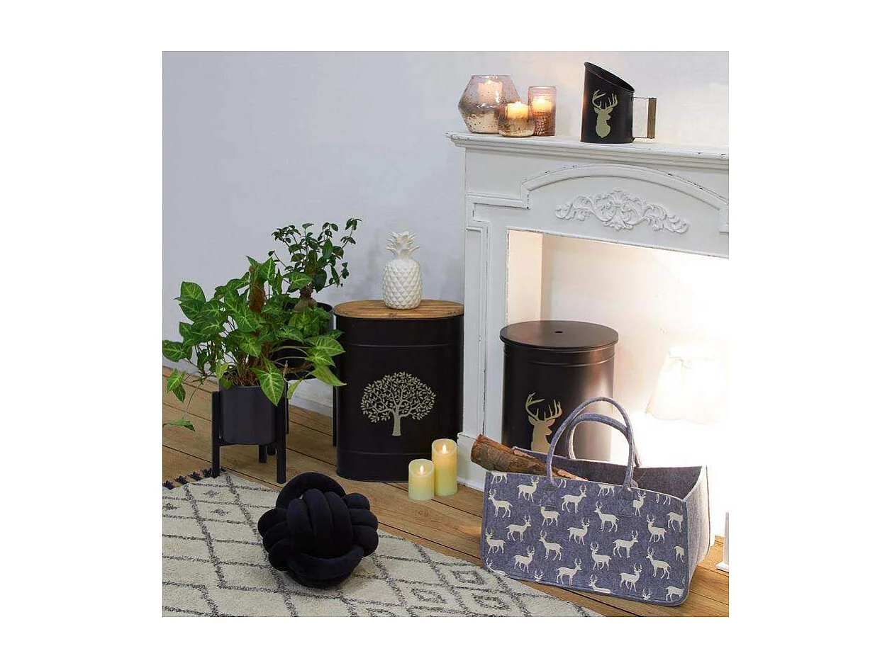 Tabouret et seau à pellets avec pelle Arbre Métal noir Arbre