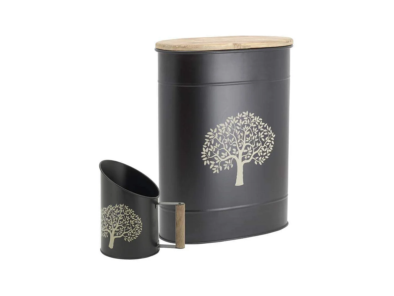 Tabouret et seau à pellets avec pelle Arbre Métal noir Arbre